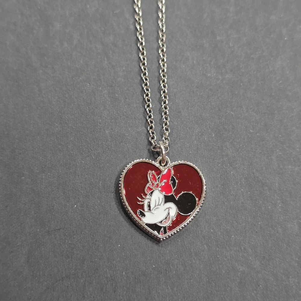 Disney Minnie Mouse Heart Necklace - Red and Silver